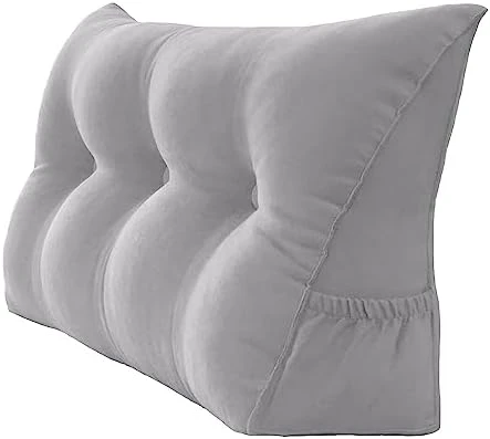 Peachwell Triangular Reading Bed Rest Pillow Large Bolster Cushion Headboard Backrest Wedge Pillow With Removable Cover And Two Large Side Pockets (Chalk Grey, Twin: 39 X 8 X 20 Inches) 7 Peachwell Triangular Reading Bed Rest Pillow Large Bolster Cushion Headboard Backrest Wedge Pillow With Removable Cover And Two Large Side Pockets (Chalk Grey, Twin: 39 X 8 X 20 Inches) - Image 7