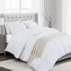 Down Alternative Fluffy Comforter 120“ X 120” Oversized King Comforter 116 Oz All Season Quilted Duvet Insert With Duvet Cover,8 Corner Tabs,White (White, Oversized King)