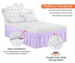 18 Inch Drop Length Family King Size Lilac Solid Bed Skirt Wrap Around Pattern Easy Fit Easy Care Fade & Wrinkle Resistant-Cotton Microfiber Made