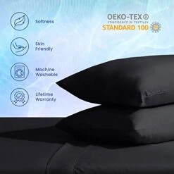 Co-Friendly King Size Bed Sheet Set 4 Piece - Soft & Breathable Microfiber Bedding Sheets Set - Including Flat Sheet, Fitted Sheet, Pillowcase (Black, King) -Amazon Shop 41ex4WSHqQL