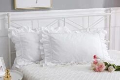 2-Pack Bright White Pillow Shams Pillowcases With Lace And Ruffles Cotton Queen Size 20"X30" Shabby Chic -Amazon Shop 41f02dR2jwL