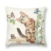 Hedyzone Cat Pillow Covers Butterfly 18"×18" Lovely Cartoon Pattern Beige Background Throw Pillowcase For Home Decor