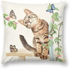 Hedyzone Cat Pillow Covers Butterfly 18"×18" Lovely Cartoon Pattern Beige Background Throw Pillowcase For Home Decor -Amazon Shop 41f52gKQMAL. AC