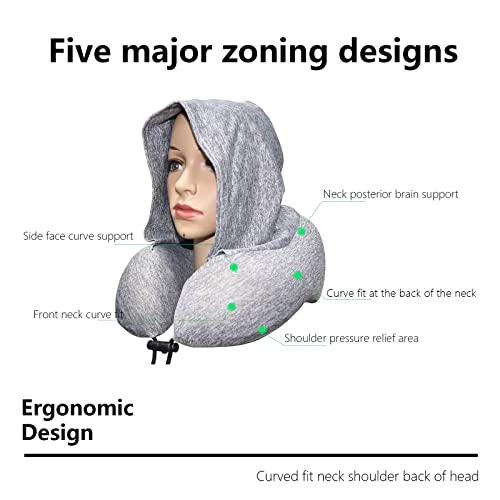 YIRFEIKRER Travel Pillow, Hooded Neck Pillow And Neck Support Pillow Made Of Memory Foam, For Sleep Rest, Airplane, Car, Family And Travel Use(Grey) 1 YIRFEIKRER Travel Pillow, Hooded Neck Pillow And Neck Support Pillow Made Of Memory Foam, For Sleep Rest, Airplane, Car, Family And Travel Use(Grey)
