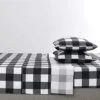 - Gray Plaid Sheet Set, Buffalo Check Gingham Geometric Checker Pattern Printed In Dark Grey White, Soft Microfiber Bedding (4pcs, Queen Size)