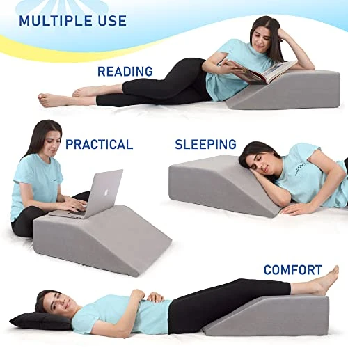 Healthex Leg Elevation Pillow With Memory Foam Top - Elevated Leg Rest Pillow For Circulation, Swelling, Kneef - Wedge Pillow For Legs, Sleeping, Reading, Relaxing - Removable Washable Cover (8 Inch) 2 Healthex Leg Elevation Pillow With Memory Foam Top - Elevated Leg Rest Pillow For Circulation, Swelling, Kneef - Wedge Pillow For Legs, Sleeping, Reading, Relaxing - Removable Washable Cover (8 Inch) - Image 2