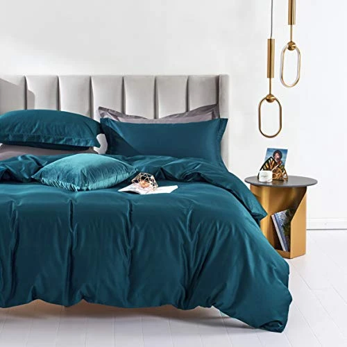 100% Egyptian Cotton Duvet Cover Peacock Blue Morden Bedding Set King Size With Zipper Closure & Corner Tie (No Comforter) 1 100% Egyptian Cotton Duvet Cover Peacock Blue Morden Bedding Set King Size With Zipper Closure & Corner Tie (No Comforter)