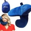 J-Pillow Travel Pillow - British Invention Of The Year Winner Chin Supporting Pillows For Sleeping Airplane Flight Supports Your Head Neck & (Blue)