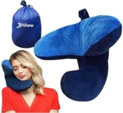 J-Pillow Travel Pillow - British Invention Of The Year Winner Chin Supporting Pillows For Sleeping Airplane Flight Supports Your Head Neck & (Blue)