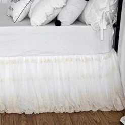 Shabby Luxury Lace Bed Skirt Cream White Dust Ruffle Bed Skirts Cotton Unique Bedroom