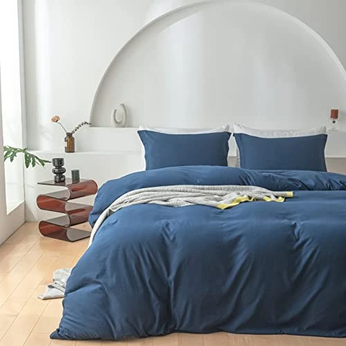 Twin Duvet Cover Navy Blue 3 Pieces Hotel Bedding Set 100% Washed Microfiber Soft And Breathable Comforter Cover With Zipper Closure & Corner Ties 2 Twin Duvet Cover Navy Blue 3 Pieces Hotel Bedding Set 100% Washed Microfiber Soft And Breathable Comforter Cover With Zipper Closure & Corner Ties - Image 2