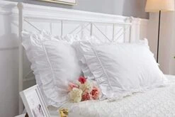 2-Pack Bright White Pillow Shams Pillowcases With Lace And Ruffles Cotton Queen Size 20"X30" Shabby Chic -Amazon Shop 41k453bgCbL. AC