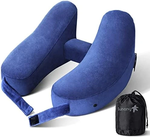 Neck Pillow For Travel Inflatable Airplane Pillow Comfortably Supports Head, Neck And Chin, Inflatable Travel Pillow With Soft Velour Cover And Portable Drawstring Bag (Black) 8 Neck Pillow For Travel Inflatable Airplane Pillow Comfortably Supports Head, Neck And Chin, Inflatable Travel Pillow With Soft Velour Cover And Portable Drawstring Bag (Black) - Image 8