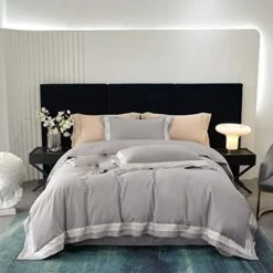 LEIGE Long Staple Cotton Light Woolen Four-Piece Set Cotton Woolen Wide Edge Craft Sheet Type/bedware (Color : Black, Size : 220 * 240cm) -Amazon Shop 41lr95Z6lXL. AC 1