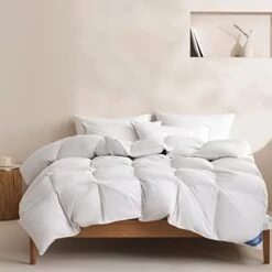 Feather Down Comforter King Size Ultra Soft Premium Down Duvet Insert, All Season Medium Warmth 90x90 Inches White Hotel Bedding Comforter Cotton-Poly Cover With 8 Corner Tabs(White,90x90)
