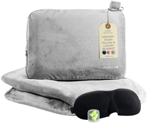 Travellow Travel Pillow And Blanket Set - 4-in-1 Ultimate Travel Kit With Memory Foam Pillow, Travel Blanket, Sleep Mask, And Earplugs-Ultimate Comfort And Coziness For Your Journeys - Blue 6 Travellow Travel Pillow And Blanket Set - 4-in-1 Ultimate Travel Kit With Memory Foam Pillow, Travel Blanket, Sleep Mask, And Earplugs-Ultimate Comfort And Coziness For Your Journeys - Blue - Image 6