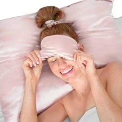 Satin Sleep Set | Softer Than Silk Pillowcase And Eyemask Set - Includes 1 Satin Pillowcase | 1 Satin Eye Mask | And 1 Satin Volume Scrunchie | Pillow Case For Hair (Blush) -Amazon Shop 41mfAjDuw2L