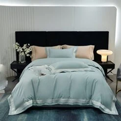 LEIGE Long Staple Cotton Light Woolen Four-Piece Set Cotton Woolen Wide Edge Craft Sheet Type/bedware (Color : Black, Size : 220 * 240cm)