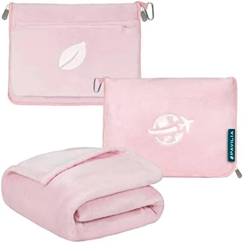 PAVILIA Travel Blanket And Pillow Set, Airplane Blanket Compact 2-in-1 Soft Bag, Travel Essentials For Adult Flight, Portable Throw With Arm Hole, Plane Car Traveling Gift Accessories, Pink 14 PAVILIA Travel Blanket And Pillow Set, Airplane Blanket Compact 2-in-1 Soft Bag, Travel Essentials For Adult Flight, Portable Throw With Arm Hole, Plane Car Traveling Gift Accessories, Pink - Image 14