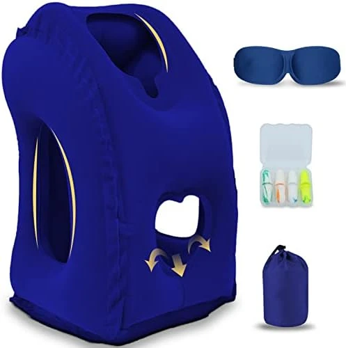 Fromeet Inflatable Travel Pillow, Neck Pillow For Sleeping To Support Head, Neck And Chin, Portable Inflatable Neck Pillow For Airplanes/Trains/Cars/Office Napping With Eye Mask, Earplugs (Gray) 6 Fromeet Inflatable Travel Pillow, Neck Pillow For Sleeping To Support Head, Neck And Chin, Portable Inflatable Neck Pillow For Airplanes/Trains/Cars/Office Napping With Eye Mask, Earplugs (Gray) - Image 6