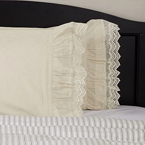 Flax And Lace Queen Bed Skirt, 16" Drop, Natural Cream Dust Ruffle With Crochet Lace Trim, Vintage Farmhouse, Boho 7 Flax And Lace Queen Bed Skirt, 16" Drop, Natural Cream Dust Ruffle With Crochet Lace Trim, Vintage Farmhouse, Boho - Image 7