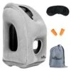 Skyrest Inflatable Travel Pillow - Neck Pillows For Travel, Travel Pillows For Sleeping Comfortably On Airplanes, Airplane Pillow For Buses, Cars, Office & Trains-Free Eye Mask And Earplugs- Grey