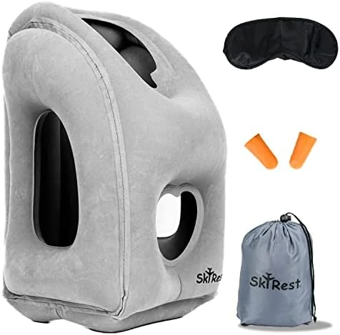Skyrest Inflatable Travel Pillow - Neck Pillows For Travel, Travel Pillows For Sleeping Comfortably On Airplanes, Airplane Pillow For Buses, Cars, Office & Trains-Free Eye Mask And Earplugs- Grey 9 Skyrest Inflatable Travel Pillow - Neck Pillows For Travel, Travel Pillows For Sleeping Comfortably On Airplanes, Airplane Pillow For Buses, Cars, Office & Trains-Free Eye Mask And Earplugs- Grey - Image 9