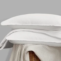 100% Washed Cotton Waffle Woven Duvet Cover 3-Piece Luxurious Soft Bedding Set, Queen Size, Solid Patterned Duvet Cover(90 * 90, White) -Amazon Shop 41qnTJpVPzL