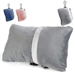Compact Travel Pillow Made With Shredded Memory Foam And Super Soft Fleece Fabric For Ultimate Comfort In Travel. Patented Design Rolls And Compacts Small For Travel. (Grey)