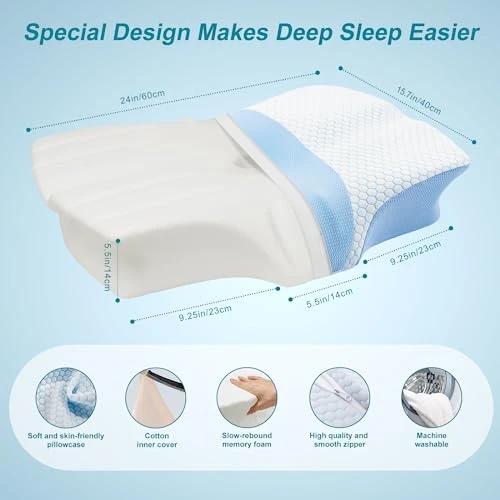 BQYPOWER Cervical Pillow For Neck And Shoulder Pain Relief Sleeping, Contour Memory Foam Pillow, Ergonomic Orthopedic Neck Support Pillow For Side Back And Stomach Sleepers 3 BQYPOWER Cervical Pillow For Neck And Shoulder Pain Relief Sleeping, Contour Memory Foam Pillow, Ergonomic Orthopedic Neck Support Pillow For Side Back And Stomach Sleepers - Image 3