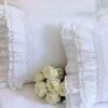 2-Pack White Pillow Shams Shabby Chic Pillowcases With Lace Ruffles Vintage Pillow Covers Cotton Queen Size 20"X30" Luxury Elegant
