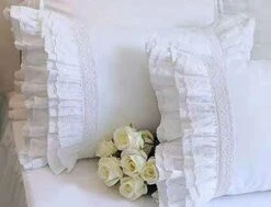 2-Pack White Pillow Shams Shabby Chic Pillowcases With Lace Ruffles Vintage Pillow Covers Cotton Queen Size 20"X30" Luxury Elegant -Amazon Shop 41vd99T0atL. AC