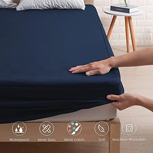 FORCHEER Navy Waterproof Mattress Protector Queen Encasement Plastic Twin Full King Calking Mattress Cover Fitted Sheet Bed With Elastic Band(Queen,Navy) 2 FORCHEER Navy Waterproof Mattress Protector Queen Encasement Plastic Twin Full King Calking Mattress Cover Fitted Sheet Bed With Elastic Band(Queen,Navy) - Image 2