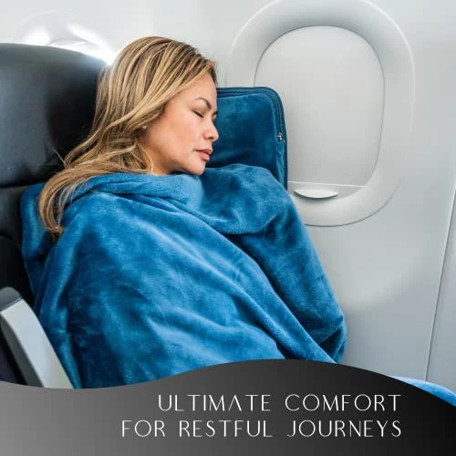 Travellow Travel Pillow And Blanket Set - 4-in-1 Ultimate Travel Kit With Memory Foam Pillow, Travel Blanket, Sleep Mask, And Earplugs-Ultimate Comfort And Coziness For Your Journeys - Blue 2 Travellow Travel Pillow And Blanket Set - 4-in-1 Ultimate Travel Kit With Memory Foam Pillow, Travel Blanket, Sleep Mask, And Earplugs-Ultimate Comfort And Coziness For Your Journeys - Blue - Image 2