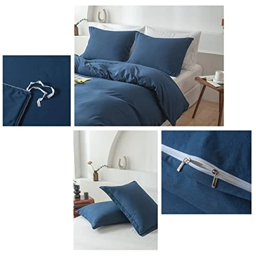 Twin Duvet Cover Navy Blue 3 Pieces Hotel Bedding Set 100% Washed Microfiber Soft And Breathable Comforter Cover With Zipper Closure & Corner Ties 3 Twin Duvet Cover Navy Blue 3 Pieces Hotel Bedding Set 100% Washed Microfiber Soft And Breathable Comforter Cover With Zipper Closure & Corner Ties - Image 3