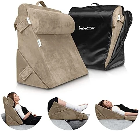Lunix LX6 3pcs Orthopedic Bed Wedge Pillow Set, Post Surgery Memory Foam For Back, Leg And Knee Pain Relief, Sitting Pillow For Reading, Adjustable Pillows For Acid Reflux And GERD For Sleeping Brown 5 Lunix LX6 3pcs Orthopedic Bed Wedge Pillow Set, Post Surgery Memory Foam For Back, Leg And Knee Pain Relief, Sitting Pillow For Reading, Adjustable Pillows For Acid Reflux And GERD For Sleeping Brown - Image 5