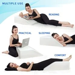 Leg Elevation Pillow With Memory Foam Top - Elevated Leg Rest Pillow For Circulation, Swelling, Knee Pain Relief - Wedge Pillow For Legs, Sleeping, Reading, Relaxing - Washable Cover (8 Inch)
