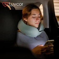 Luvcor Premium Quality Memory Foam Travel Neck Pillow Bundle - Best Ergonomic Pillow For Airplane Travel, Car Ride, Sleeping. Comes With Eye Mask, Earplugs And Storage Bag. (Imperial Green) -Amazon Shop 41zMC83nbJL