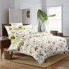 Duvet Quilt Cover Queen Size, Country Style Bedding Set Colorful Floral Branches Drawing Of Summer Blossoms (Queen,Green)