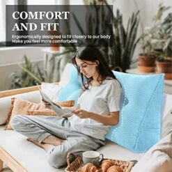 YXCSELL Headboard Wedge Pillow Triangular Bolster Pillows For Daybed Sofa Cushion Corduroy Large Support Backrest Bed Rest Reading Pillow Lumbar Positioning Upholstered (Sky Blue,Twin) -Amazon Shop 511QMSnSitL