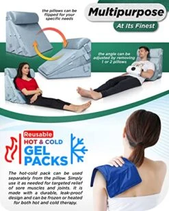 Lunix LX11 5pcs Orthopedic Bed Wedge Pillow Set, Post Surgery 100% Memory Foam For Back, Neck, Leg Pain Relief, Sitting Pillow For Acid Reflux And GERD, Pillows For Sleeping, With Hot Cold Pack, Gray -Amazon Shop 511aOym4EPL