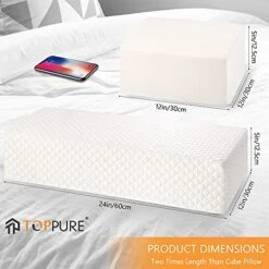TOPPURE Cube Memory Foam Pillow Pro-Long For Side Sleepers, Snorers (24"/12"/5"), Soft But Supportive Cervical Pillow For Neck And Shoulder Pain Relief Sleeping, Rectangle Neck Pillow,White -Amazon Shop 511erOG2PHL