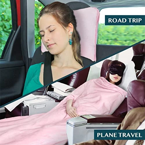 PAVILIA Travel Blanket And Pillow Set, Airplane Blanket Compact 2-in-1 Soft Bag, Travel Essentials For Adult Flight, Portable Throw With Arm Hole, Plane Car Traveling Gift Accessories, Pink 6 PAVILIA Travel Blanket And Pillow Set, Airplane Blanket Compact 2-in-1 Soft Bag, Travel Essentials For Adult Flight, Portable Throw With Arm Hole, Plane Car Traveling Gift Accessories, Pink - Image 6