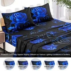 Lue Sheet Set Queen, 4 Piece Soft Microfiber Blue Rose Bedding Sheets With 1 Deep Pocket Fitted Sheet,1 Flat Sheet, 2 Pillowcase. All-Season Floral Bed Sheet For Queen Bed 13 Lue Sheet Set Queen, 4 Piece Soft Microfiber Blue Rose Bedding Sheets With 1 Deep Pocket Fitted Sheet,1 Flat Sheet, 2 Pillowcase. All-Season Floral Bed Sheet For Queen Bed -Amazon Shop 511qeY10pxL