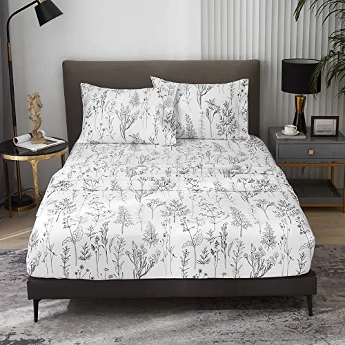 Floral Bed Sheets King Size, 18 Inches Deep Pocket Sheets 1800 Thread Count, Black And White Leaf Sheet Set Soft Breathable Cute Aesthetic Sheets Shabby Chic Bed Sheets,Oeko-Tex Certificated 2 Floral Bed Sheets King Size, 18 Inches Deep Pocket Sheets 1800 Thread Count, Black And White Leaf Sheet Set Soft Breathable Cute Aesthetic Sheets Shabby Chic Bed Sheets,Oeko-Tex Certificated - Image 2