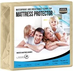 Premium Waterproof Terry Mattress Protector Twin 200 GSM, Mattress Cover, Breathable, Fitted Style With Stretchable Pockets (White) -Amazon Shop 512fZJ9Af3L. AC