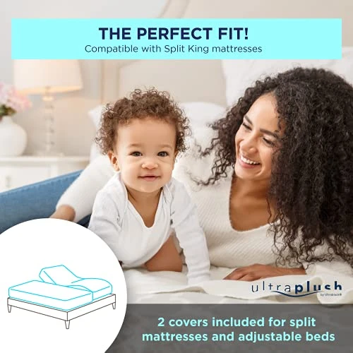 Ultra Plush Premium Waterproof Mattress Protector (Split King) – Ultra Soft, Breathable, Vinyl Free, Noiseless Mattress Cover, Fitted Style With Deep Pockets (15-18") 1 Ultra Plush Premium Waterproof Mattress Protector (Split King) – Ultra Soft, Breathable, Vinyl Free, Noiseless Mattress Cover, Fitted Style With Deep Pockets (15-18")