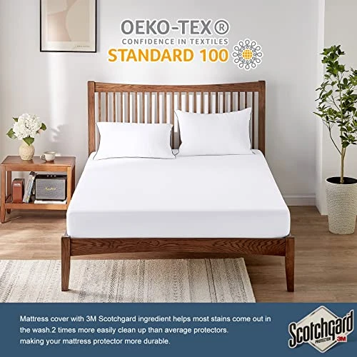 Lux Twin Mattress Protector 3M Scotchgard 100% Waterproof Mattress Pad Cover Terry Vinyl-Free Mattress Breathable & Noiseless, Fitted Up To 18“ Deep - 39"x75" 2 Lux Twin Mattress Protector 3M Scotchgard 100% Waterproof Mattress Pad Cover Terry Vinyl-Free Mattress Breathable & Noiseless, Fitted Up To 18“ Deep - 39"x75" - Image 2