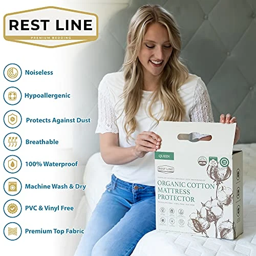 Est LINE 100% Cotton Organic Mattress Protector.Mattress Cover (Full/Double, 54x75in) Size, Organic Cotton Mattress Cover. 100% Water Proof Mattress Protector, Cooling Mattress Cover, Hypoallergenic 3 Est LINE 100% Cotton Organic Mattress Protector.Mattress Cover (Full/Double, 54x75in) Size, Organic Cotton Mattress Cover. 100% Water Proof Mattress Protector, Cooling Mattress Cover, Hypoallergenic - Image 3