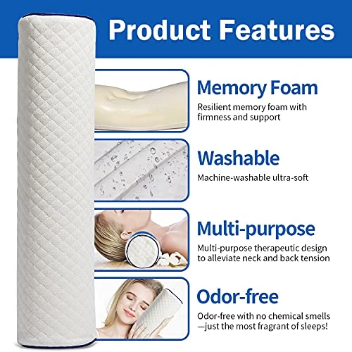 Cervical Neck Roll Pillow- Cylinder Round Cushion Bolster Support For Sleeping, Memory Foam Bolster Ergonomically Designed Ideal For Head, Neck, Spine, Lumbar Traction 2 Cervical Neck Roll Pillow- Cylinder Round Cushion Bolster Support For Sleeping, Memory Foam Bolster Ergonomically Designed Ideal For Head, Neck, Spine, Lumbar Traction - Image 2